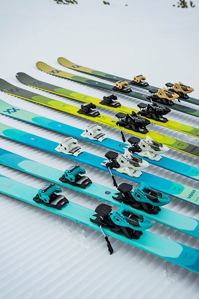 Volkl ski laid out on groomed snow